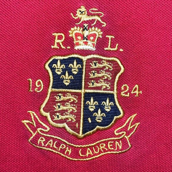 Red Gold Big Pony Polo Ralph Lauren Golf Polo Tennis Shirt L Custom Slim w/Crest - Picture 4 of 6